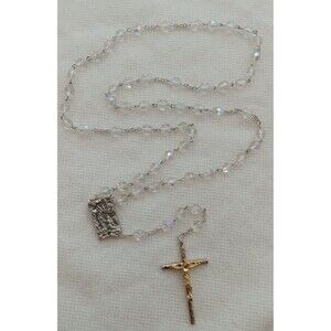 Clear Aurora Borealis Faceted Glass Beaded Rosary Made in Italy 21.5" Beautiful!